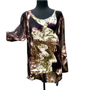 Stella Carakasi High Lo sheer blouse. Water Color print.  Women’s M